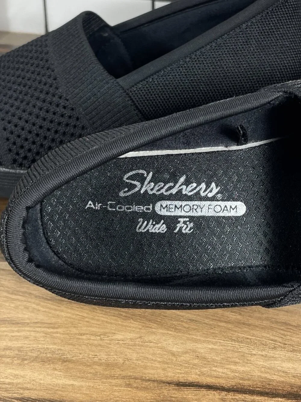 Skechers Pier Lite Shoes Womens Size 9 Wide Black Lightweight Slip On Wedge